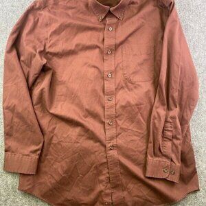 LL Bean Long Sleeve Button Up Shirt Size Large Solid Brown Men's Cotton